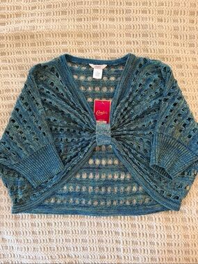 Candie's Teal Open-Knit Twist-Front Cropped Sweater